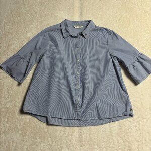 Scotch and Soda Womens Button Down Blouse Medium Nautical Blue Striped Sailor